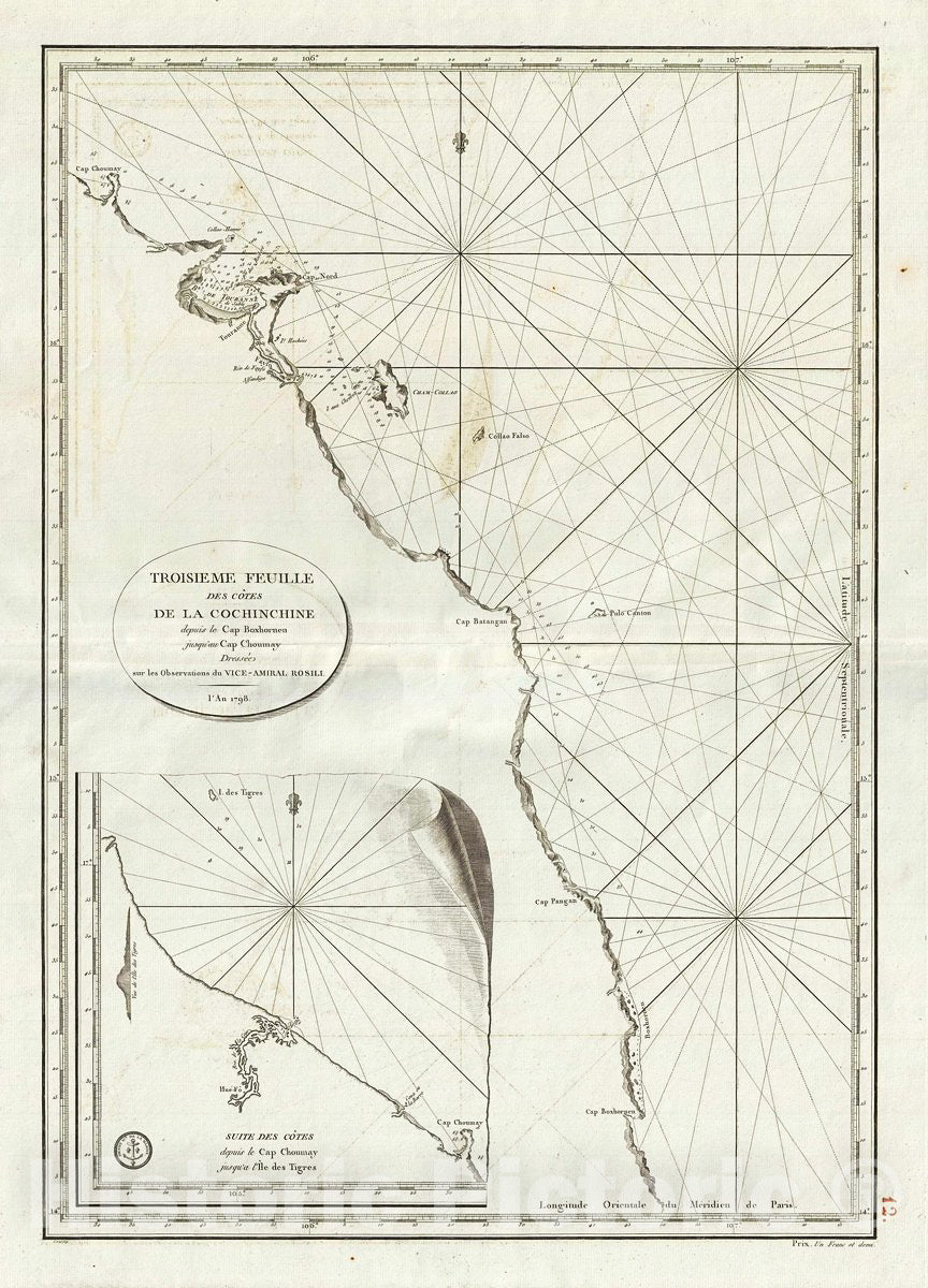 Historic Map : Depot de la Marine Nautical Chart or Map of The Coast of Vietnam (Qui Nhom to Da Nang), 1798, Vintage Wall Art