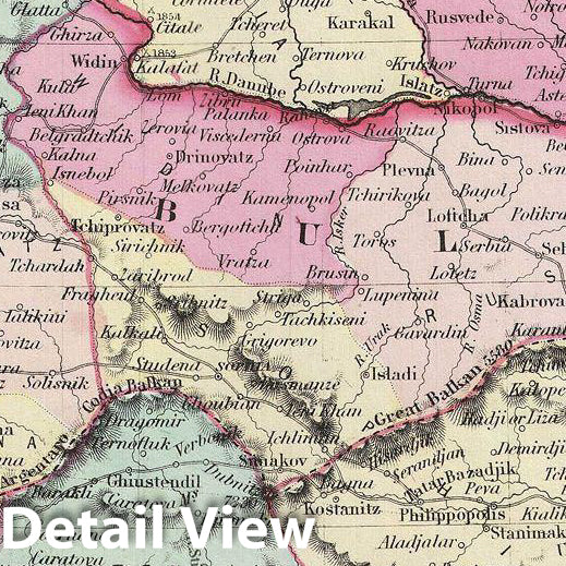 Historic Map : Colton Map of Turkey in Europe, Macedonia, and The Balkans, 1856, Vintage Wall Art