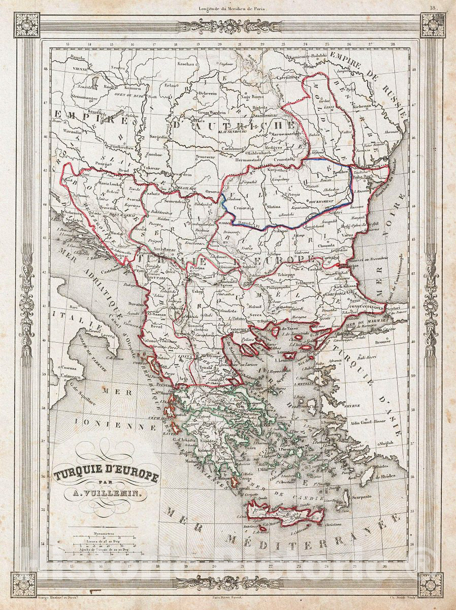 Historic Map : Vuillemin Map of Turkey in Europe and Greece, 1852, Vintage Wall Art