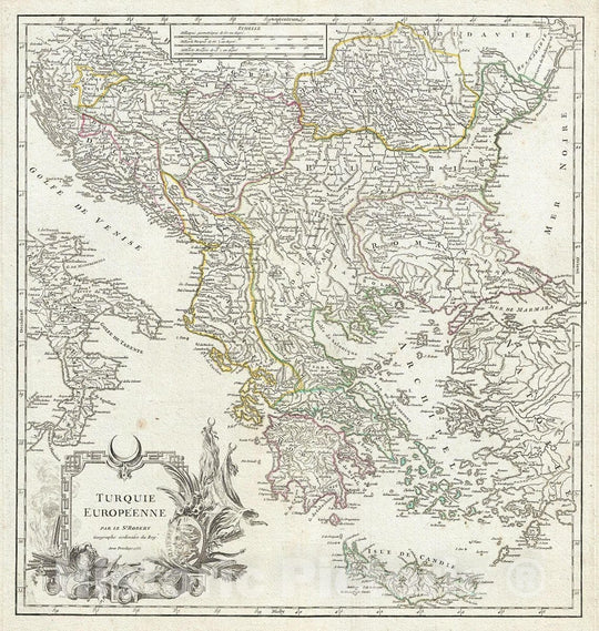 Historic Map : Vaugondy Antique Map of European Turkey, Greece and The Balkans, 1755, Vintage Wall Art