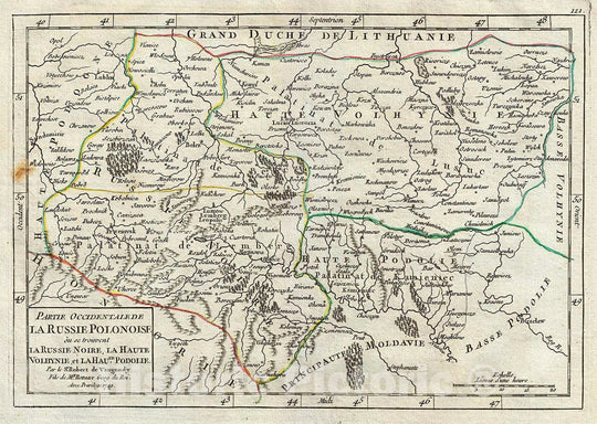 Historic Map : Vaugondy Map of Western Ukraine and Eastern Poland, 1749, Vintage Wall Art