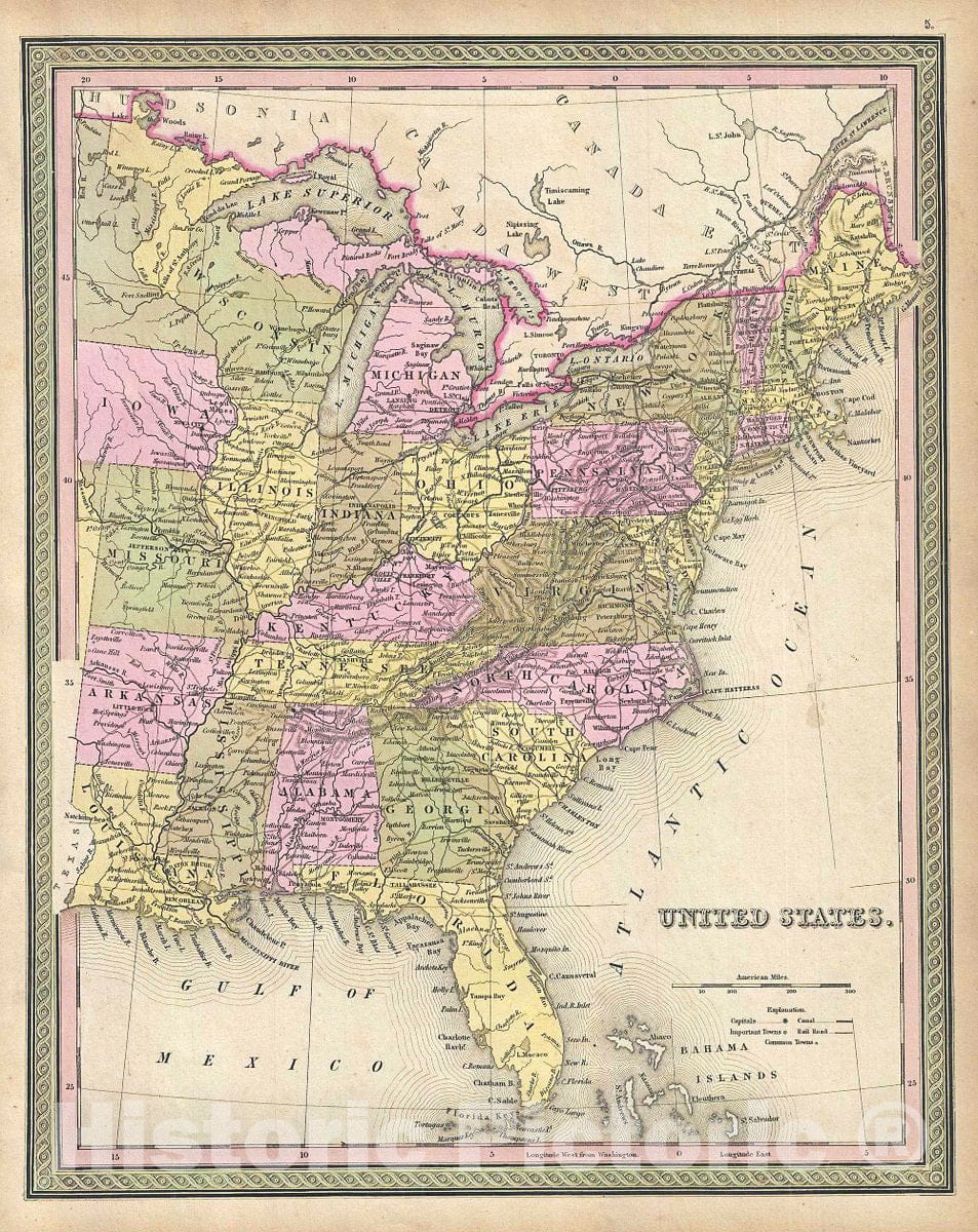 Historic Map : Mitchell Map of The United States, Version 2, 1849, Vintage Wall Art