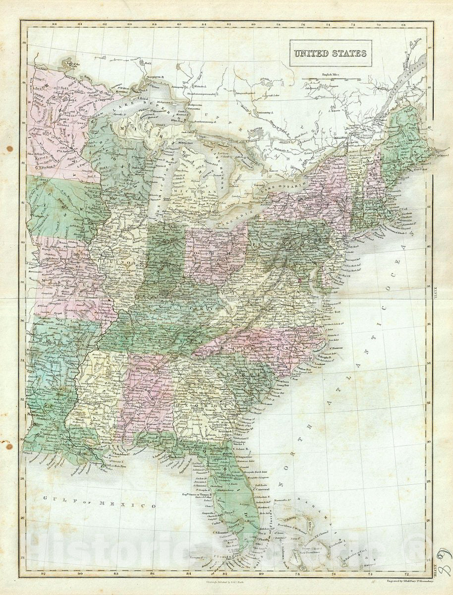 Historic Map : Black Map of The United States, Version 3, 1851, Vintage Wall Art