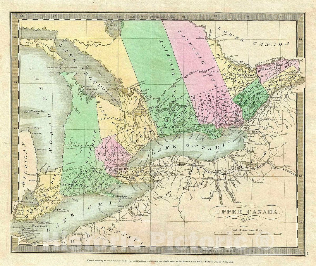 Historic Map : Burr Map of Upper Canada or Ontario, Canada and The Great Lakes, 1835, Vintage Wall Art