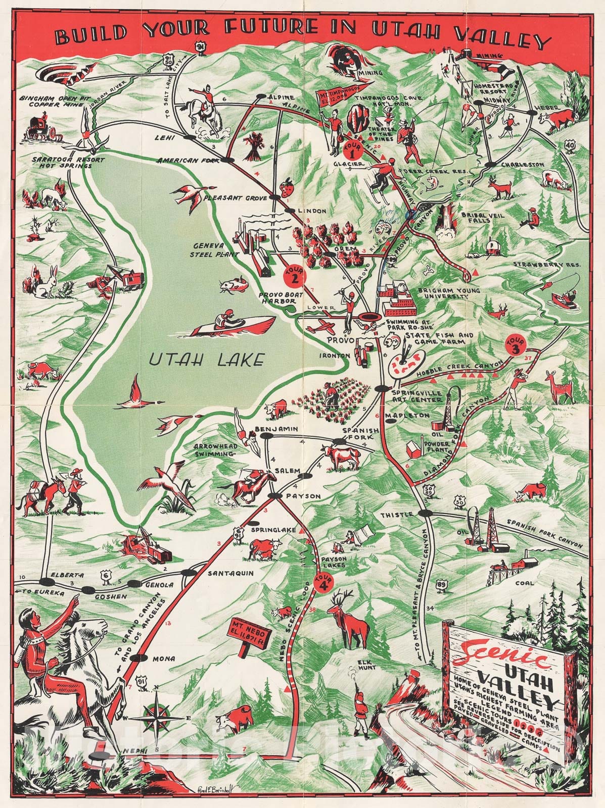 Historic Map : Breinholt Pictorial Map of The Utah Valley, 1947, Vintage Wall Art