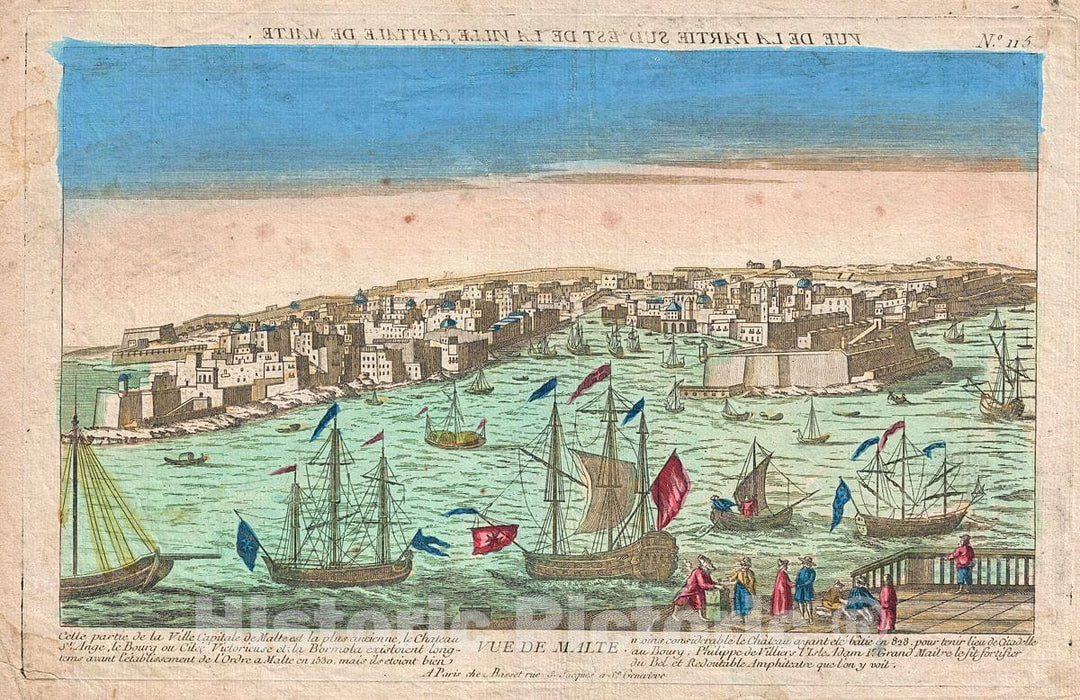 Historic Map : Basset Optical View of Valletta, Malta, 1780, Vintage Wall Art