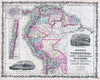 Historic Map : Johnson Map of Venezuela, Colombia, Ecuador, Peru, Bolivia, Chile and Guiana, 1861, Vintage Wall Art