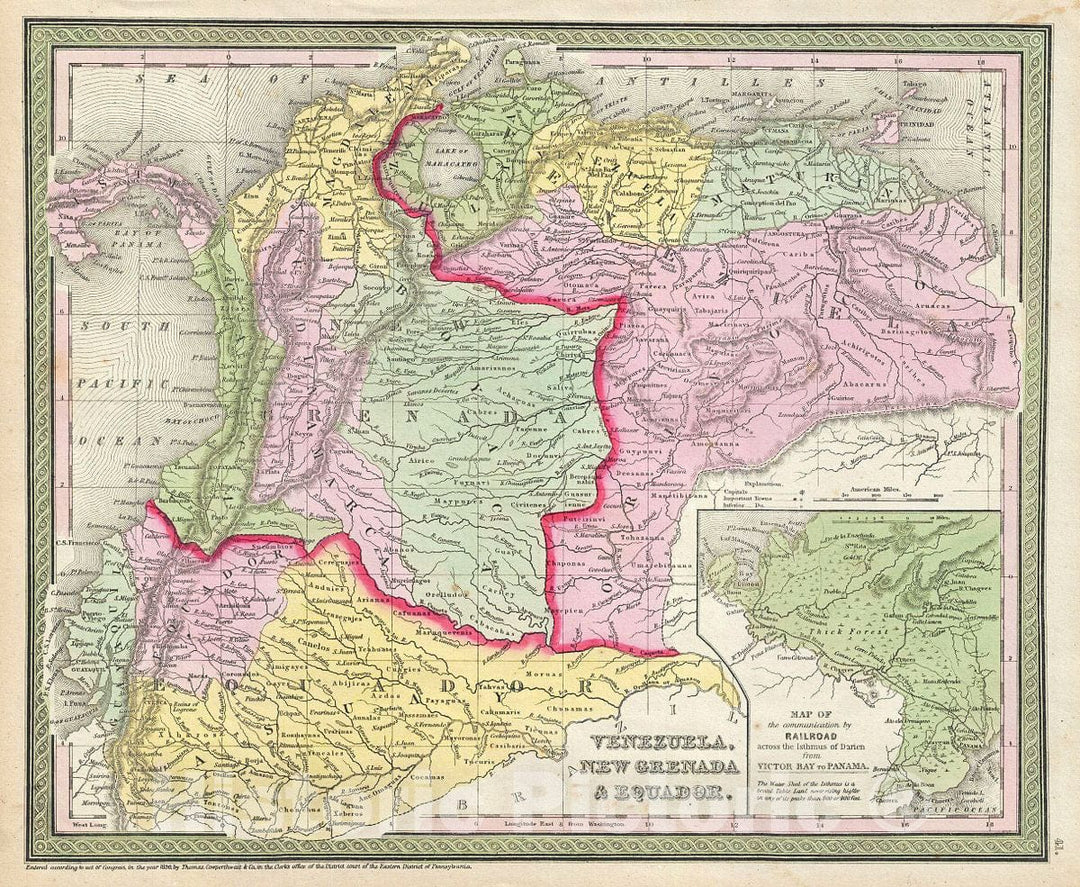 Historic Map : Mitchell Map of Venezuela, Colombia and Ecuador, Version 2, 1854, Vintage Wall Art