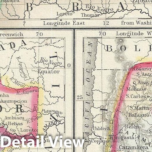 Historic Map : Mitchell Map of New Granada, Venezuela,Guiana, Peru,Equador (Ecuador) and Argentina, 1867, Vintage Wall Art