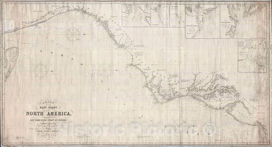 Historic Map : Imray Antique Map Nautical Chart of The East Coast of The United States: New York to Florida, 1855, Vintage Wall Art