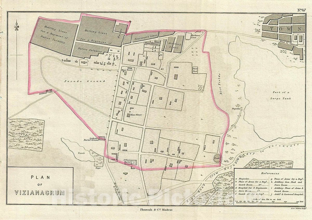 Historic Map : Pharoah Map or Plan of The City of Vizianagaram, Andhra Pradesh, India, 1854, Vintage Wall Art