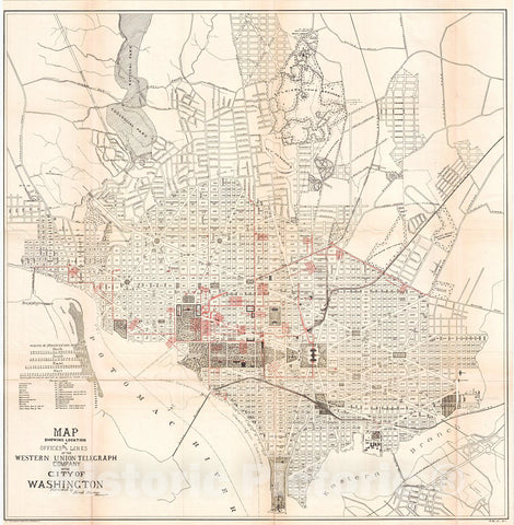 Historic Map : Norris Peters Antique Map of Washington D.C. Showing Western Union Telegraph Lines, 1891, Vintage Wall Art