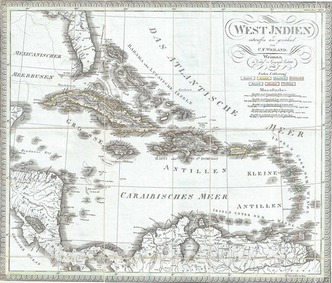 Historic Map : Weiland Antique Map of The West Indies, 1825, Vintage Wall Art