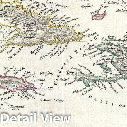 Historic Map : S.D.U.K. Map of The West Indies and Caribbean, 1835, Vintage Wall Art