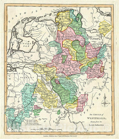 Historic Map : Wilkinson Antique Map of Westphalia, Germany, 1793, Vintage Wall Art