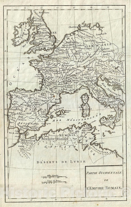 Historic Map : Delisle de Sales Map of The Western Roman Empire (Includes Italy), 1770, Vintage Wall Art