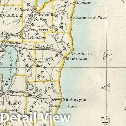 Historic Map : S.D.U.K. Map of Michigan and Wisconsin (w/Lake Michigan), 1875, Vintage Wall Art