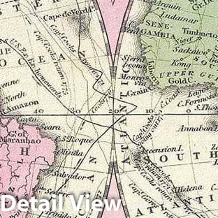 Historic Map : Mitchell Map of The World in Hemispheres, 1849, Vintage Wall Art