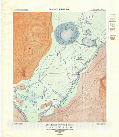 Historic Map : USGS Geologic Antique Map of EIN xcelsior Geyser Basin, Yellowstone National Park, 1904, Vintage Wall Art