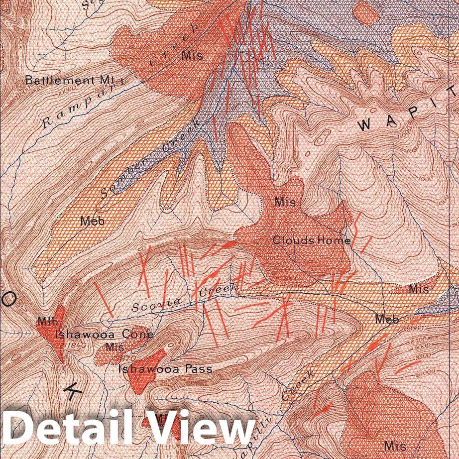 Historic Map : USGS Geologic Map of Ishawooa, Yellowstone National Park, 1904, Vintage Wall Art