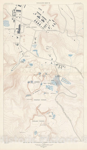 Historic Map : USGS Topographic Antique Map of Mammoth Springs Travertine Terraces, Yellowstone National Park, 1904, Vintage Wall Art