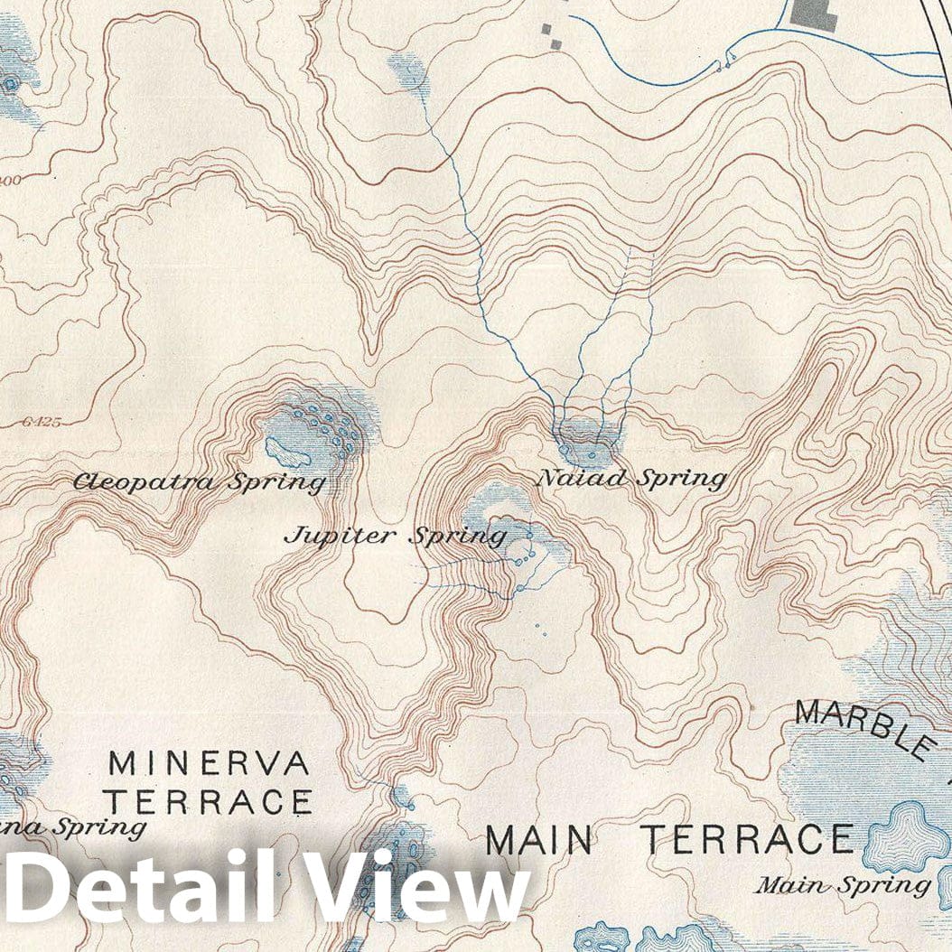 Historic Map : USGS Topographic Antique Map of Mammoth Springs Travertine Terraces, Yellowstone National Park, 1904, Vintage Wall Art