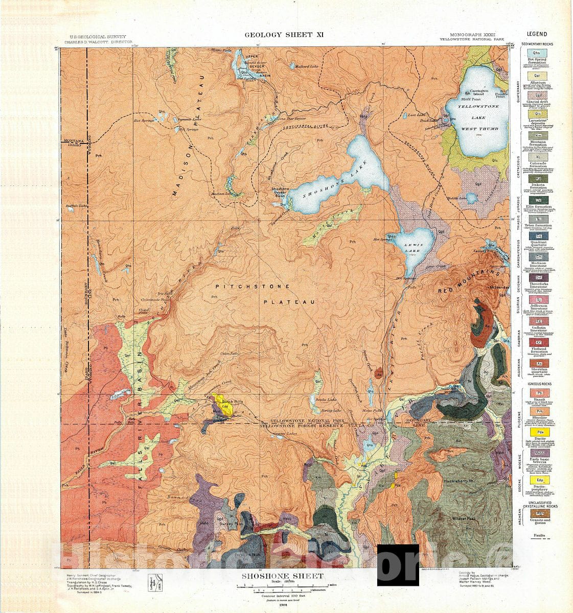 Historic Map : USGS Geologic Antique Map of Shoshone, Yellowstone National Park, 1904, Vintage Wall Art