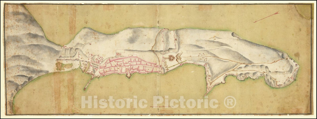 Historic Map : Manuscript Map of Gibraltar,  1730, Vintage Wall Art