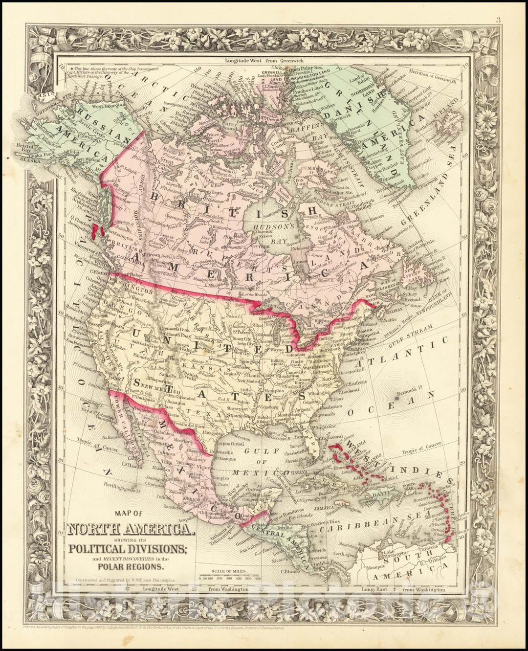 Historic Map : North America Showing Its Political Divisions, and Recent Discoveries in the Polar Regions., 1861, Vintage Wall Art