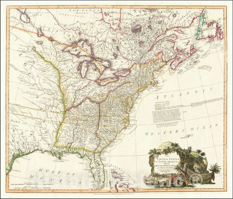 Historic Map : The New State of Franklin,The United States of North America with the British Territories And Those of Spain, according to the Treaty of 1784, 1796 , 1796, Vintage Wall Art