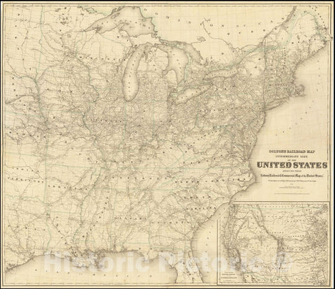 Historic Map : Colton's Railroad Map Intermediate Size of the United States Reduced from "Colton's Railroad & Commercial United States.", 1876, Vintage Wall Art