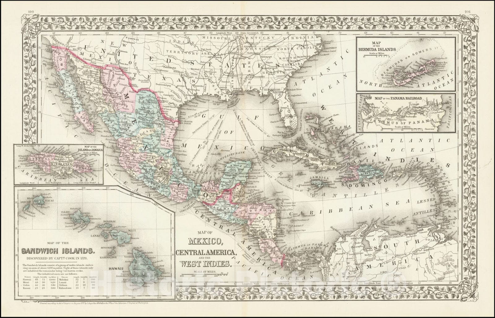 Historic Map : Mexico, Central America, and the West Indies , 1886, Vintage Wall Art