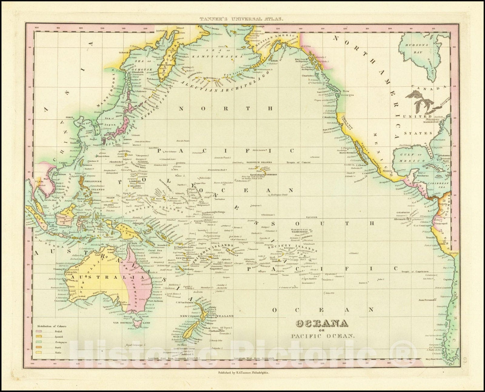 Historic Map : Oceana or Pacific Ocean, 1836 v1, Vintage Wall Art