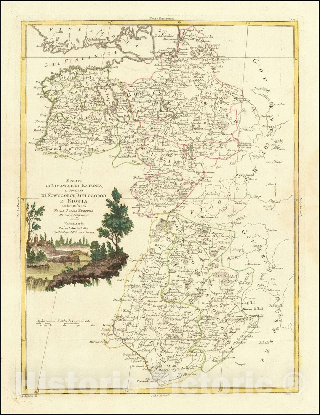 Historic Map : Ducati di Livonia, e di Estonia, e Governi di Nowogorod, Bielogorod, e Kiowia coi loro Distretti Nella Russia Europea Di nuova Projezione, 1782, Vintage Wall Art