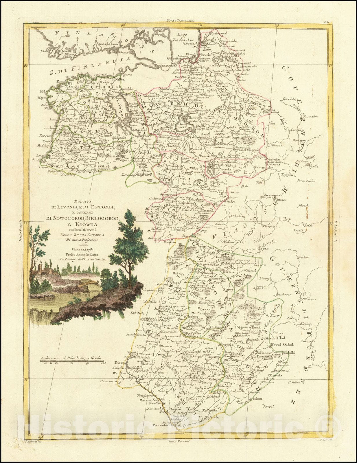 Historic Map : Ducati di Livonia, e di Estonia, e Governi di Nowogorod, Bielogorod, e Kiowia coi loro Distretti Nella Russia Europea Di nuova Projezione, 1782, Vintage Wall Art