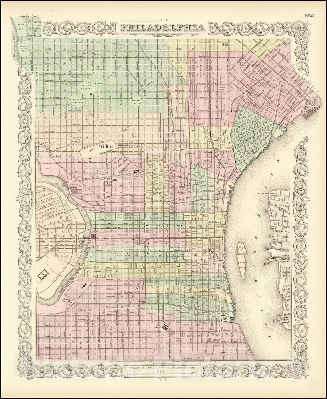 Historic Map : Philadelphia, 1859, Vintage Wall Art