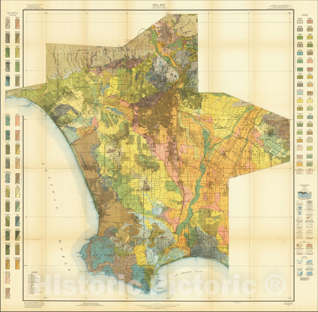 Historic Map : Soil CaliforniaLos Angeles Sheet, 1916, Vintage Wall Art