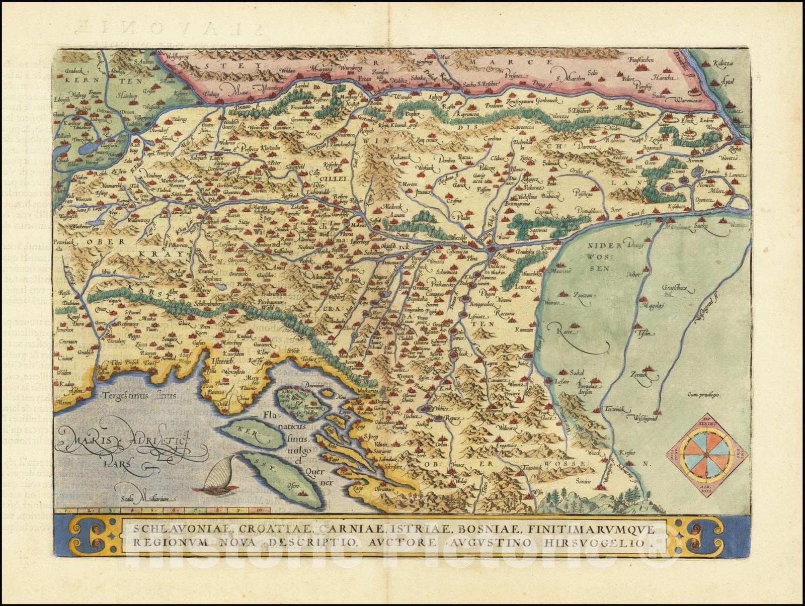 Historic Map : Schlavoniae,Croatiae, Carniae, Istriae, Bosniae, Finitimarumque Regionum Nova Descriptio,  1598 v1, Vintage Wall Art