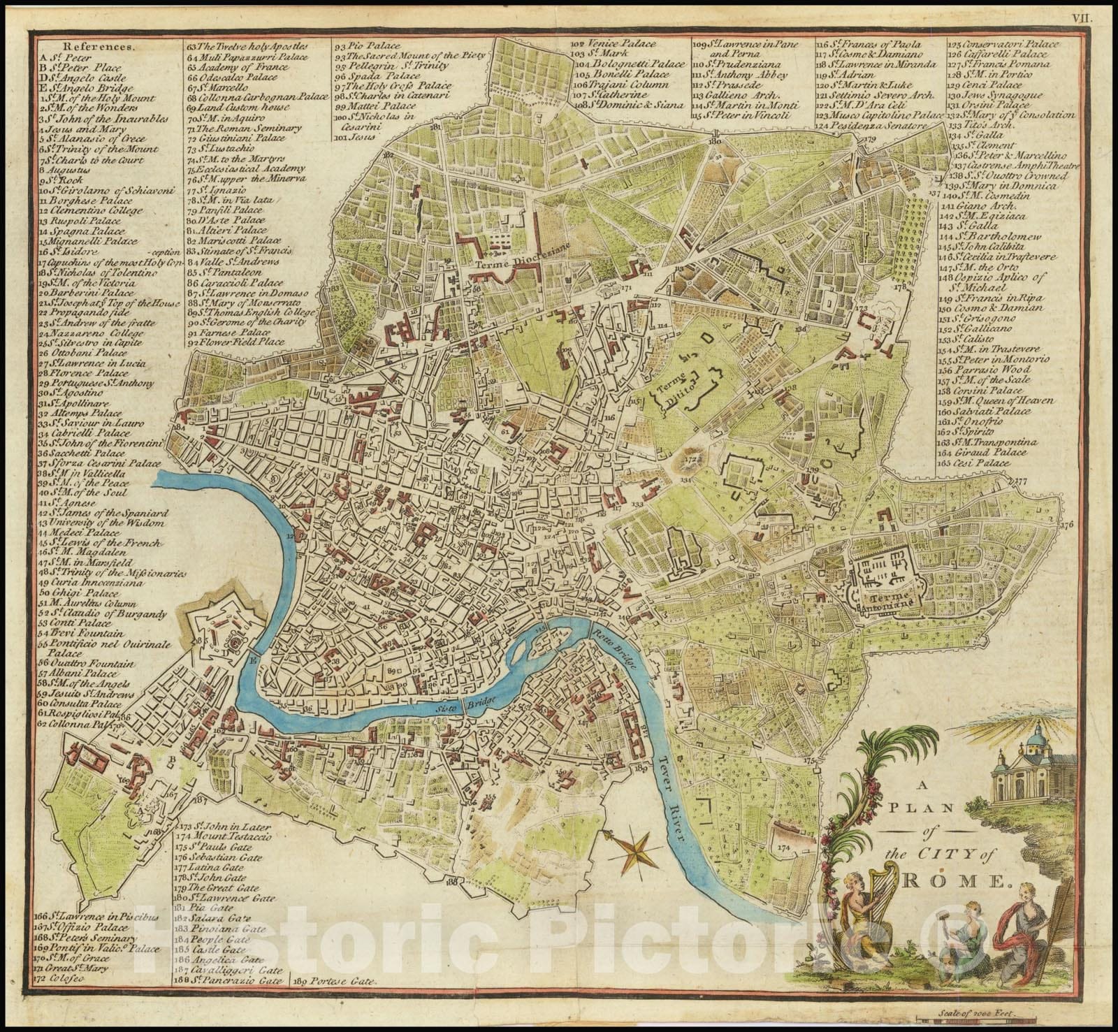 Historic Map : A Plan of the City of Rome, 1795, Vintage Wall Art