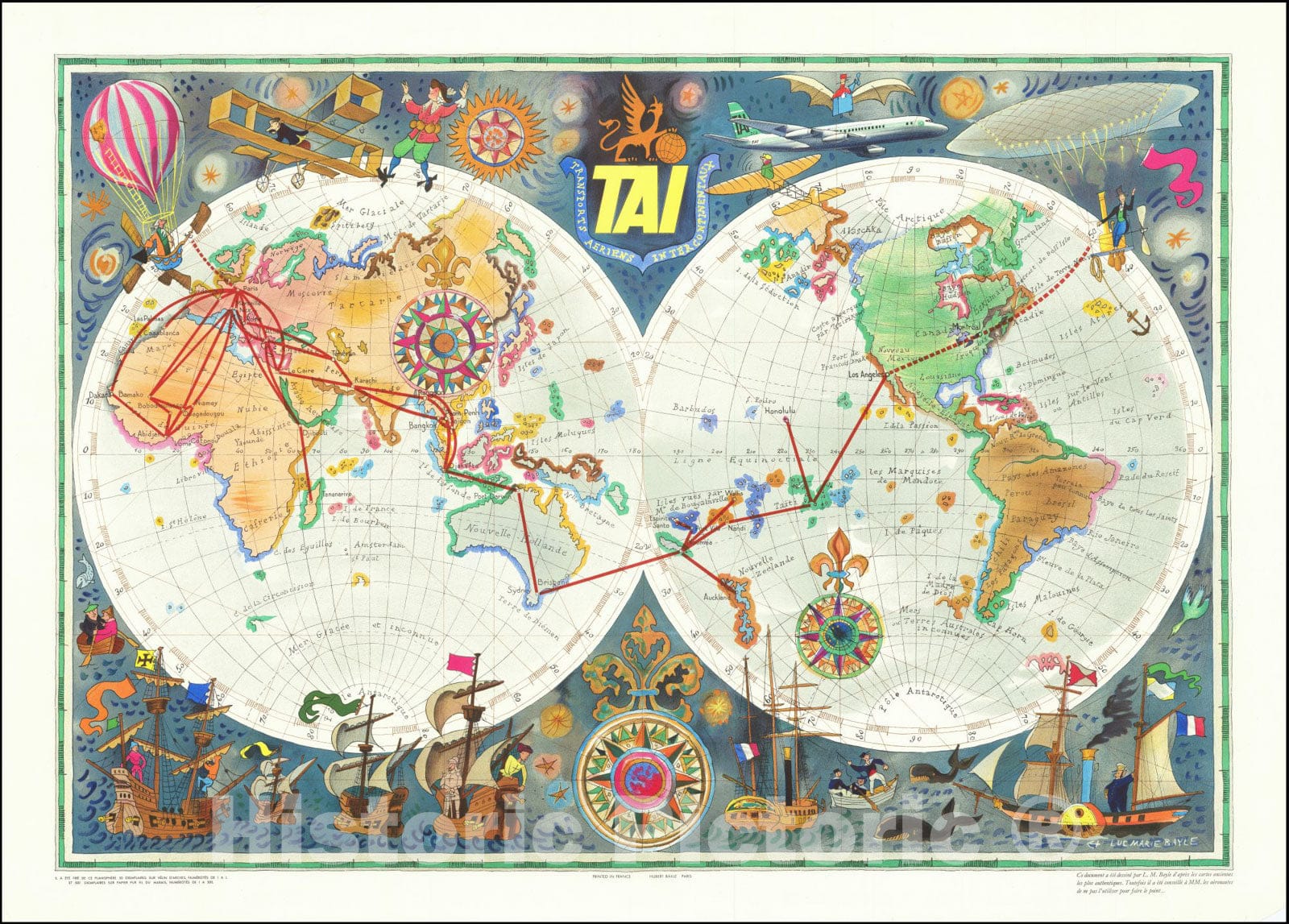 Historic Map : TAITransports Aeriens Intercontinentaux, 1957, Vintage Wall Art