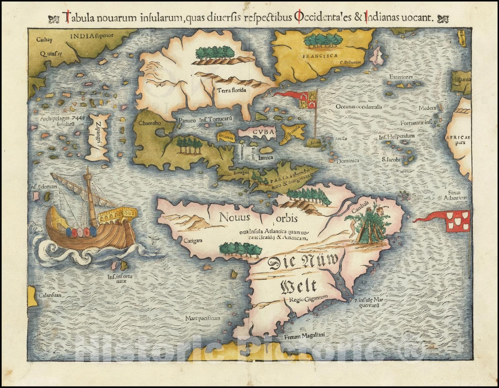 Historic Map : First Map of the continent of America] Tabula novarum insularum, quas Diversis respectibus Occidentales & Indianas uocant., 1554, Vintage Wall Art