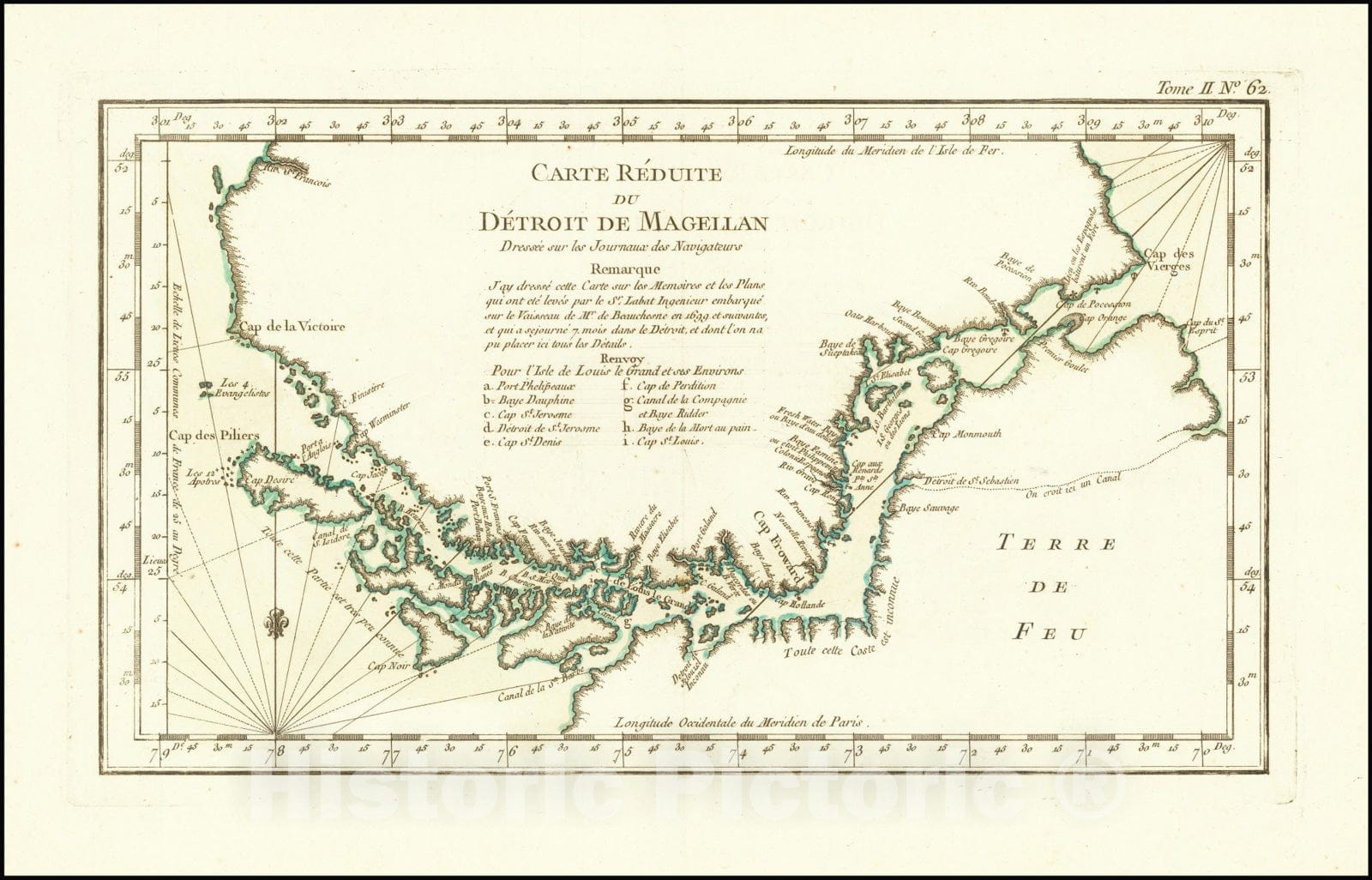 Historic Map : Straits of Magellan,Carte Reduite Du Detroit De MagellanDressee sur les Journaux des Navigateurs; Par le Sr. Bellin, 1753, 1764, Vintage Wall Art