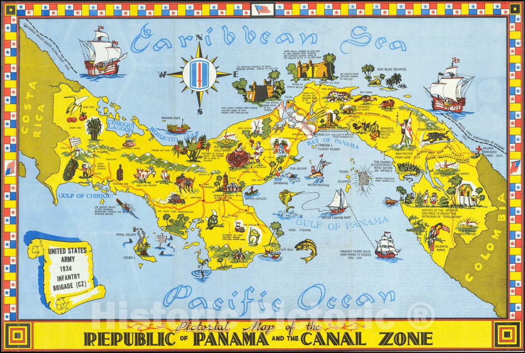 Historic Map : Pictorial Republic of Panama and the Canal Zone, 1955, Vintage Wall Art