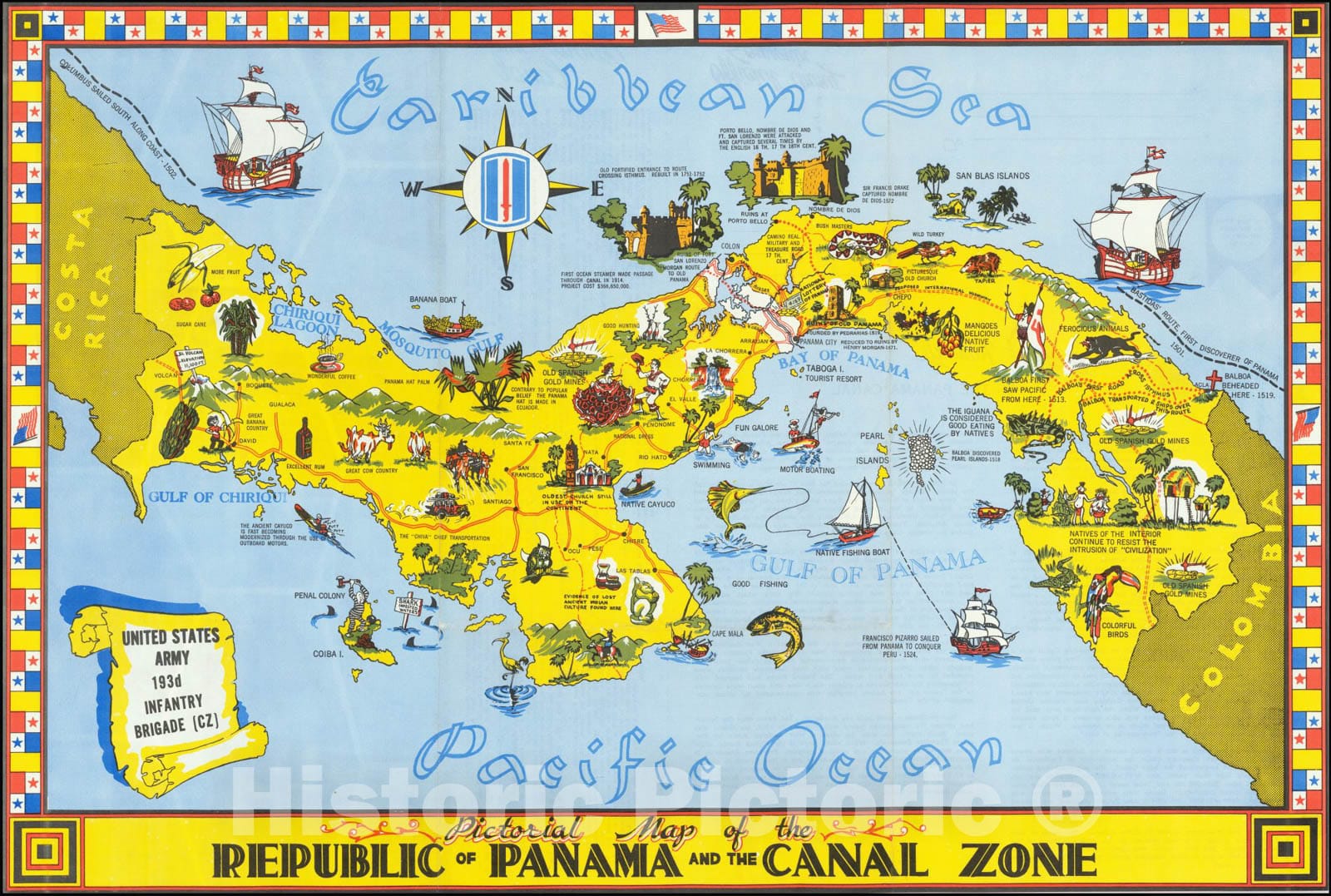 Historic Map : Pictorial Republic of Panama and the Canal Zone, 1955, Vintage Wall Art