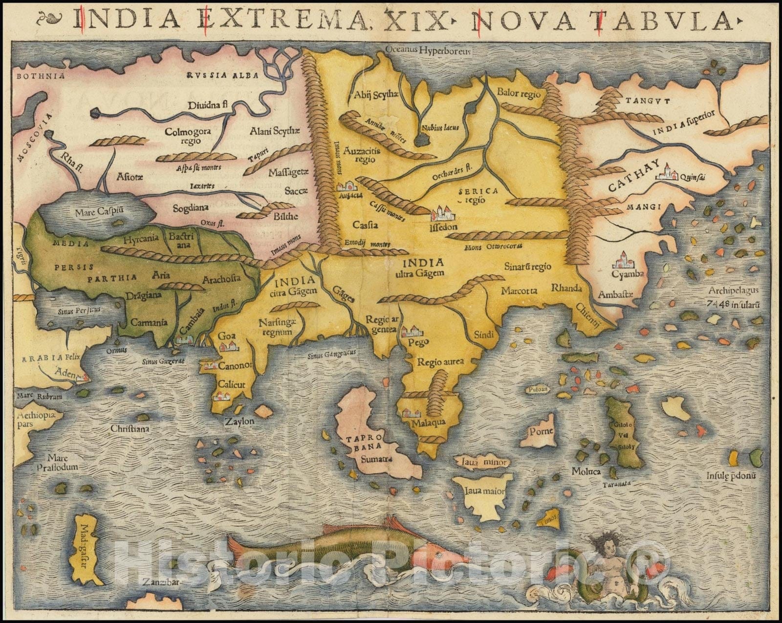 Historic Map : First State of First Map of Asian Continent,India Extrema XIX Nova Tabula, 1540, Vintage Wall Art