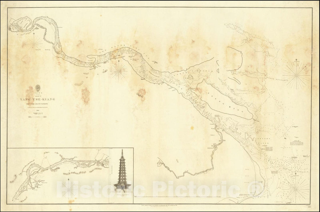 Historic Map : China Sheet IX Yang-Tse-Kiang From the Sea to Nanking Surveyed By Captns. C.R.D. Bethune H. Kellett & B Collinson, C.B. 1842., 1844, Vintage Wall Art