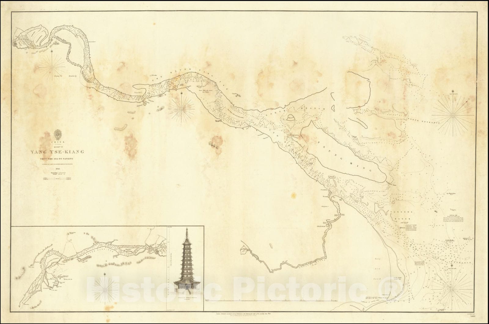 Historic Map : China Sheet IX Yang-Tse-Kiang From the Sea to Nanking Surveyed By Captns. C.R.D. Bethune H. Kellett & B Collinson, C.B. 1842., 1844, Vintage Wall Art