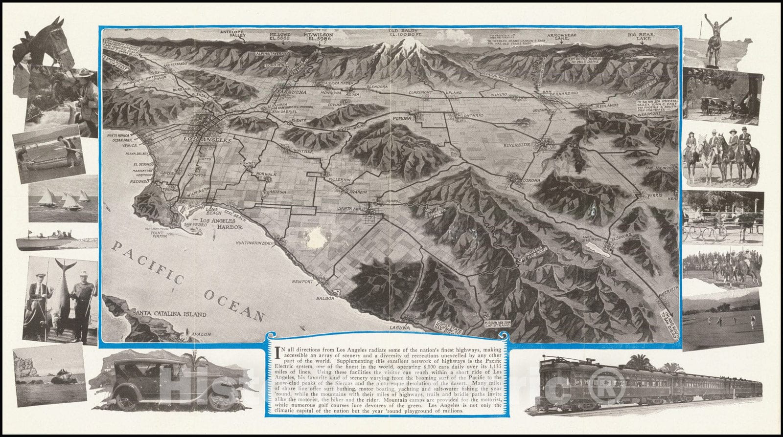 Historic Map : Los Angeles,, 1925, Vintage Wall Art