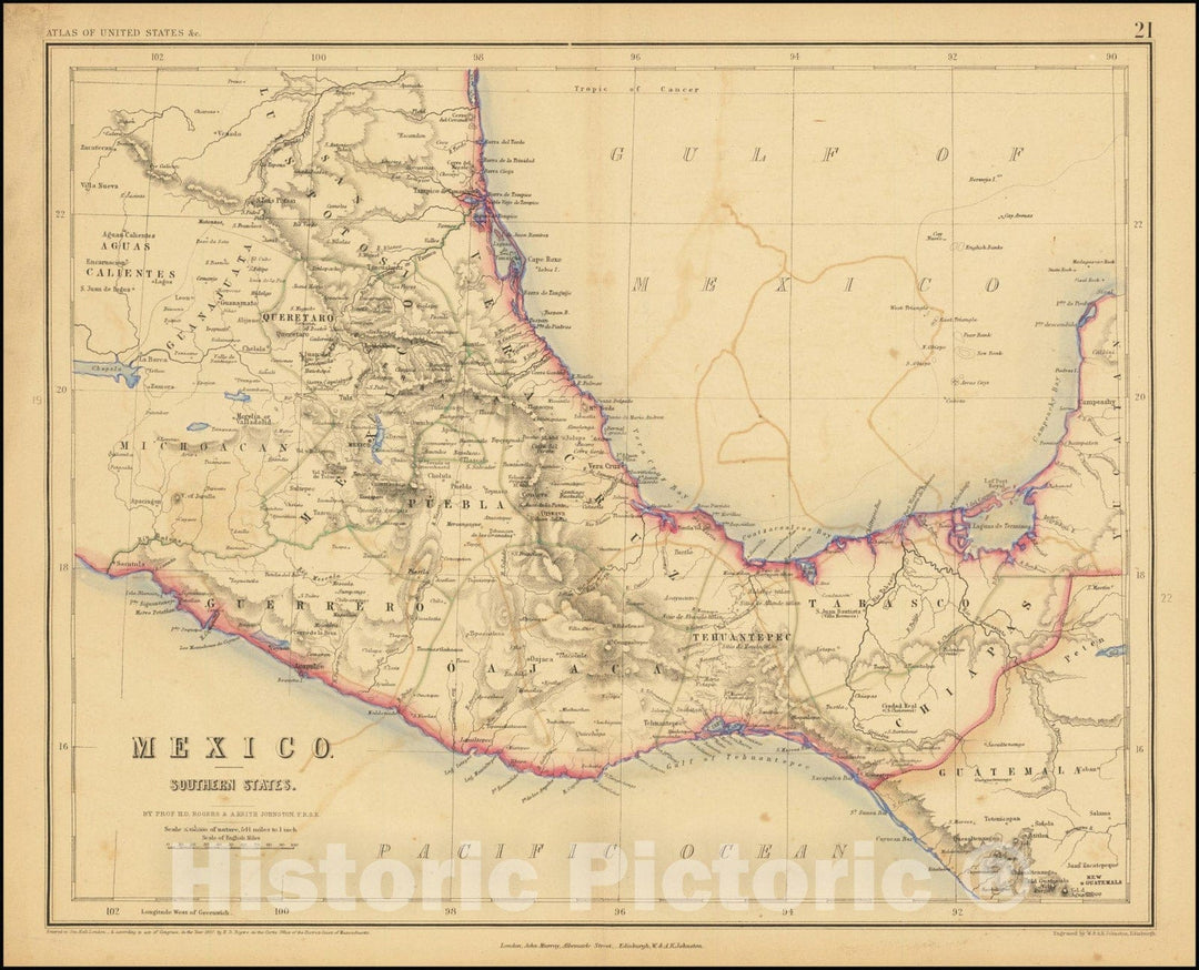 Historic Map : Mexico Southern States., 1857, Vintage Wall Art