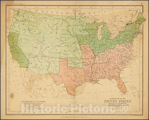 Historic Map : General United States Showing the area and extent of the Free & Slave-Holding States and the Territories of the Union., 1857 v1, Vintage Wall Art
